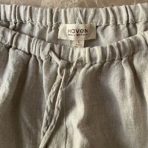 Haven Well Within Linen Wide Leg Pants L Womens Blue Lounge Pull On lagenlook